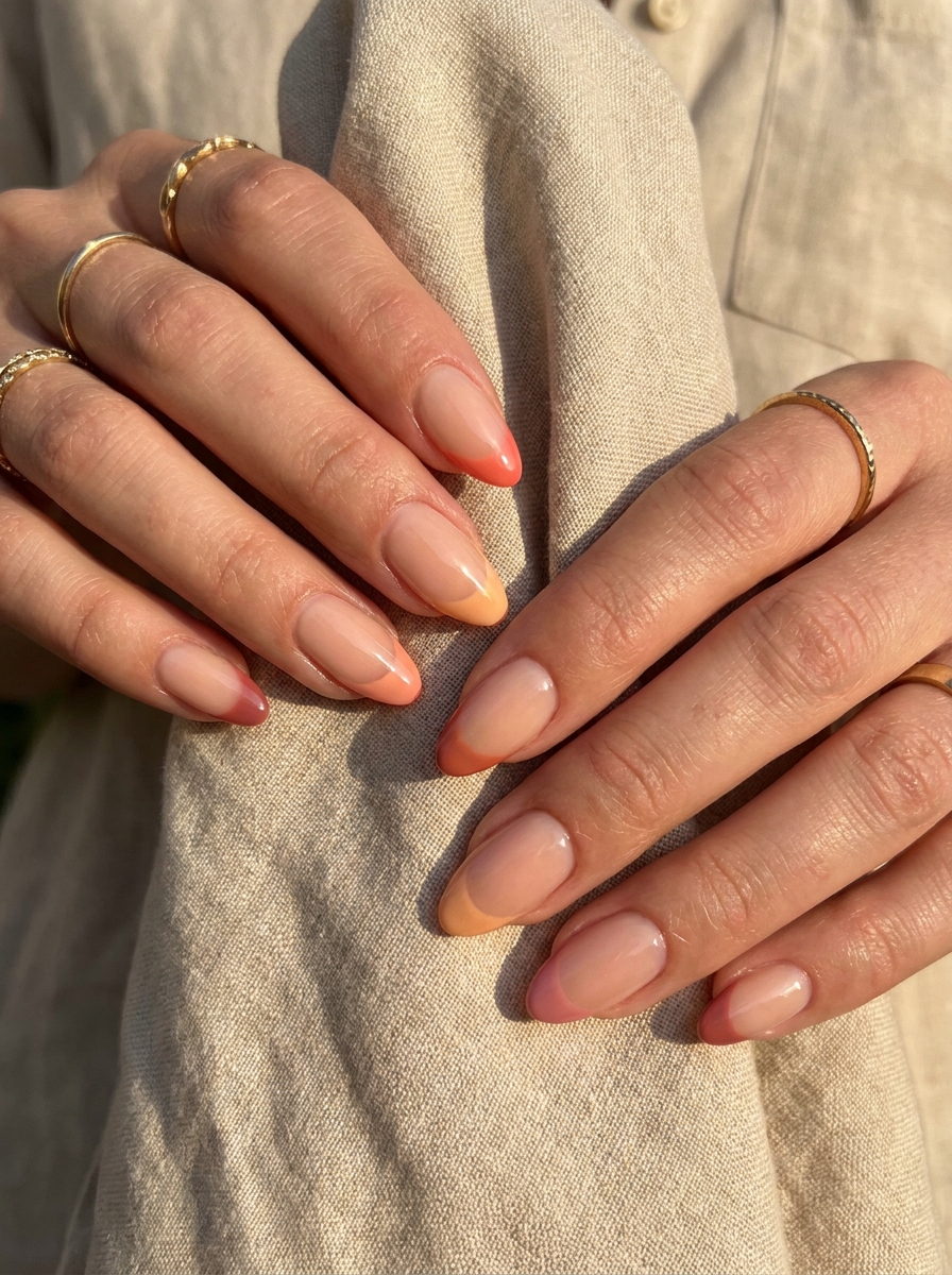 Sunset French Tips mit warmen sommerlichen French Farben
